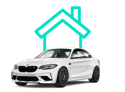 Car with home icon above it
