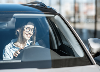 woman driving car