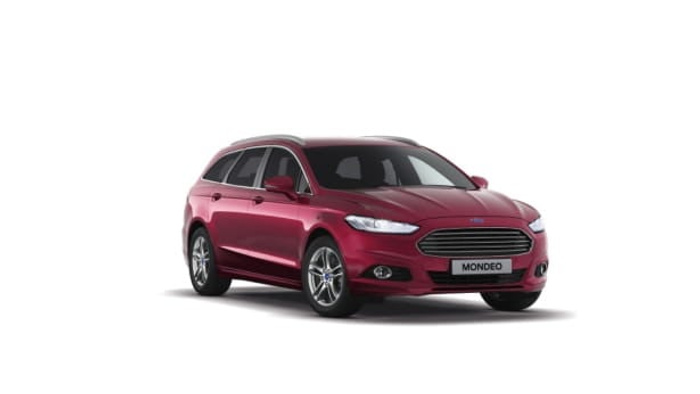 Red Ford Mondeo estate car shown from the front left angle on a white background, representing options for used cars and new cars.