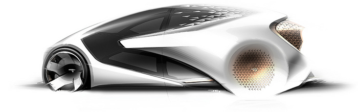 Concept sketch of a futuristic electric car with sleek aerodynamic design and large wheels featuring intricate patterns, symbolising innovation in used cars and new cars markets.