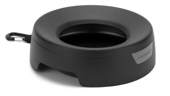 Black circular Jaguar-branded car key holder with a clip, designed to keep keys secure and easily attached, suitable for owners of used cars and new cars.