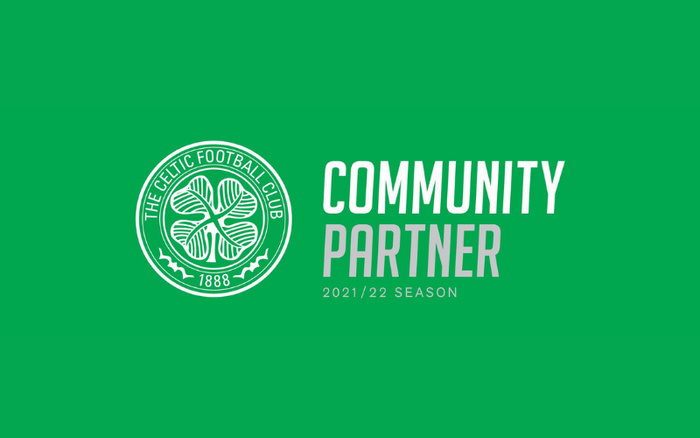 The Celtic Football Club logo alongside the text 'Community Partner 2021/22 Season' on a green background. This image does not reference used cars or new cars.