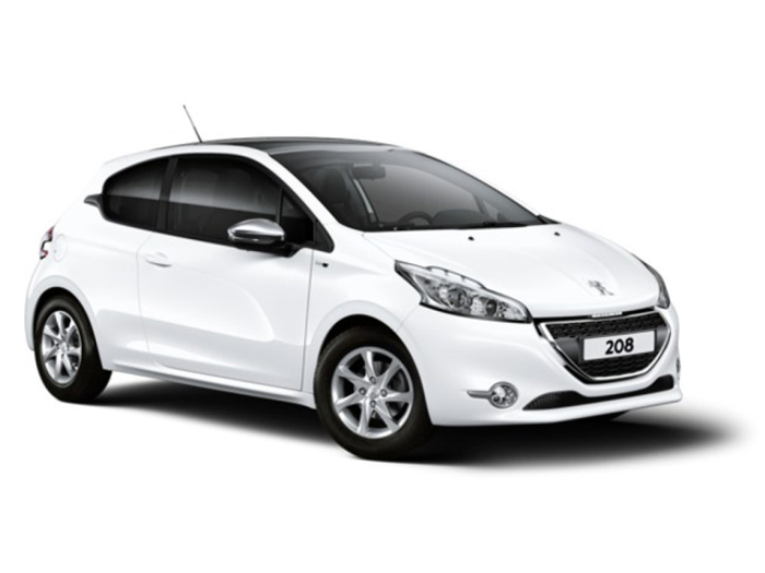 White Peugeot 208 hatchback car on a white background, suitable for advertising used cars and new cars.