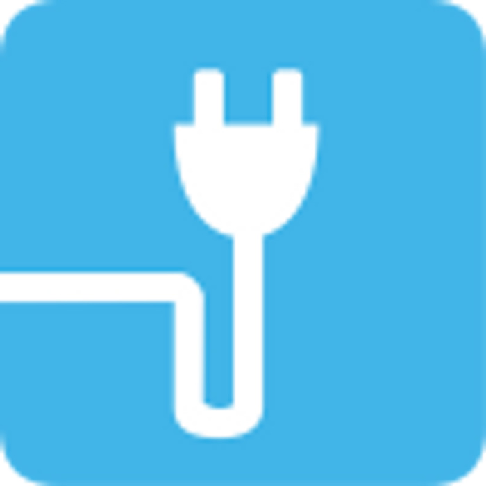 Blue square icon with a white electric plug symbol representing electric vehicles or charging.