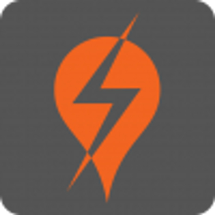 Icon of an orange map pin with a lightning bolt inside on a dark grey background, symbolising electric vehicle charging or location services; no visible text related to used cars or new cars.